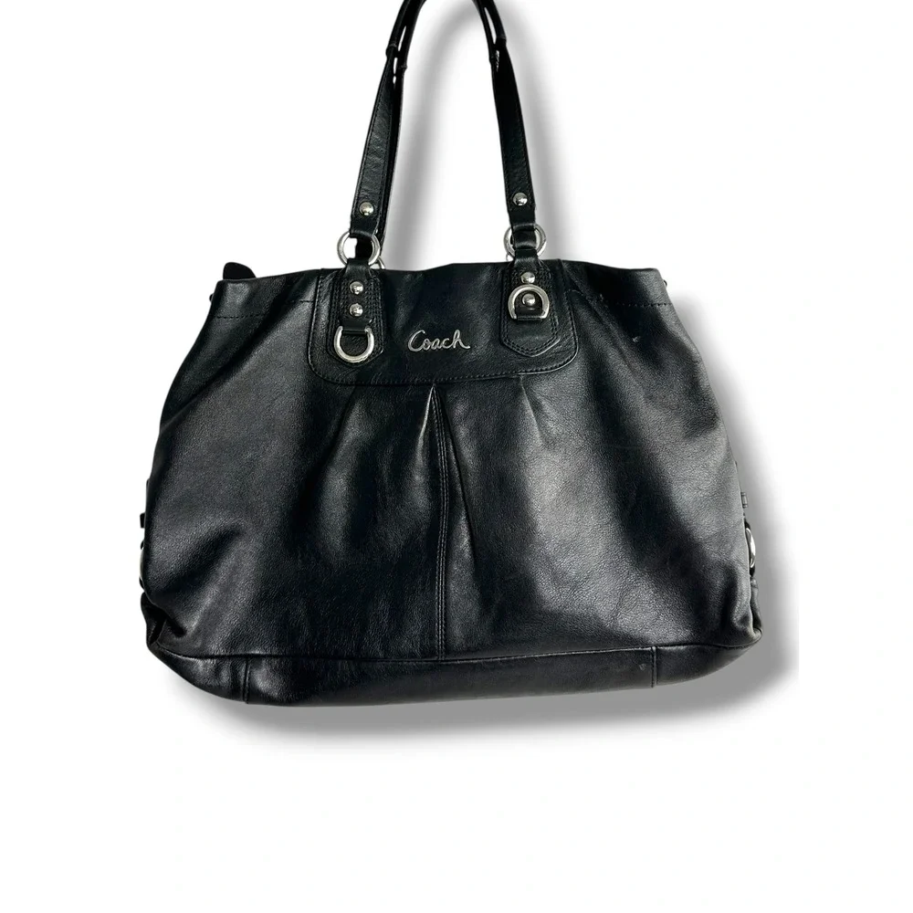 Coach Madison Sophia Satchel Women Large Black Excellent Leather F15513 Pleated